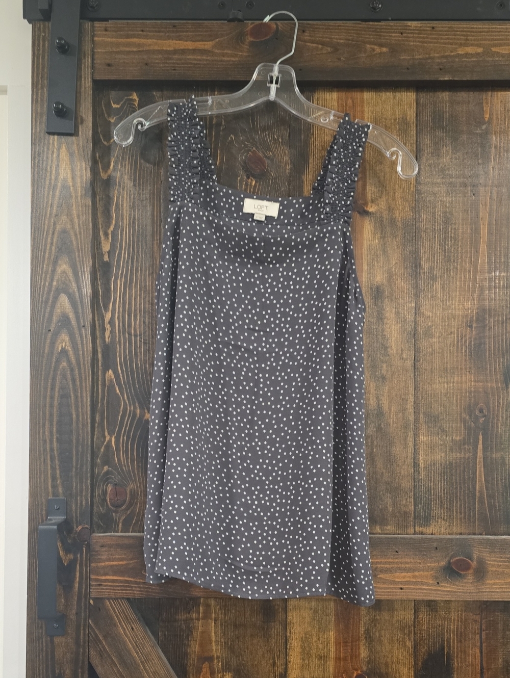 LOFT Charcoal Dot Square-Neck Tank with Shirred Straps